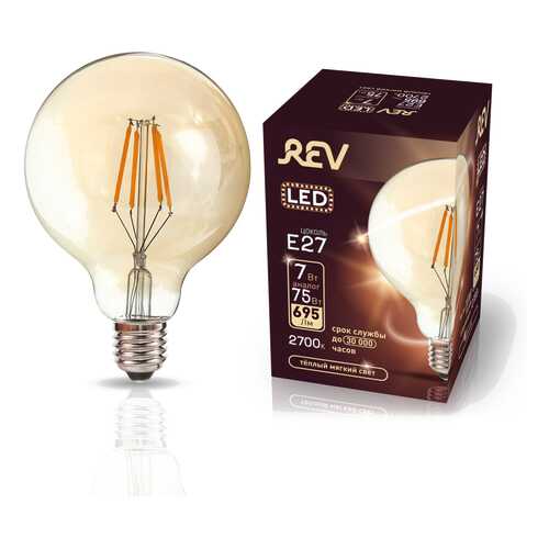 Лампа светодиодная REV VINTAGE Filament шар G95 E27 7W, 2700K, DECO Premium, теплый свет в Леонардо